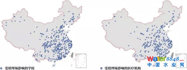 圖13 中國垃圾填埋場惡臭影響的敏感單位空間分布