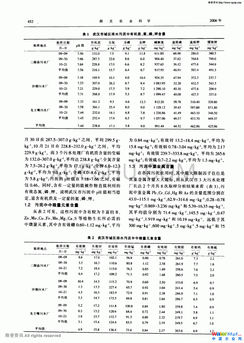 武漢市排水污泥特性及其農(nóng)用可行性分析第1頁