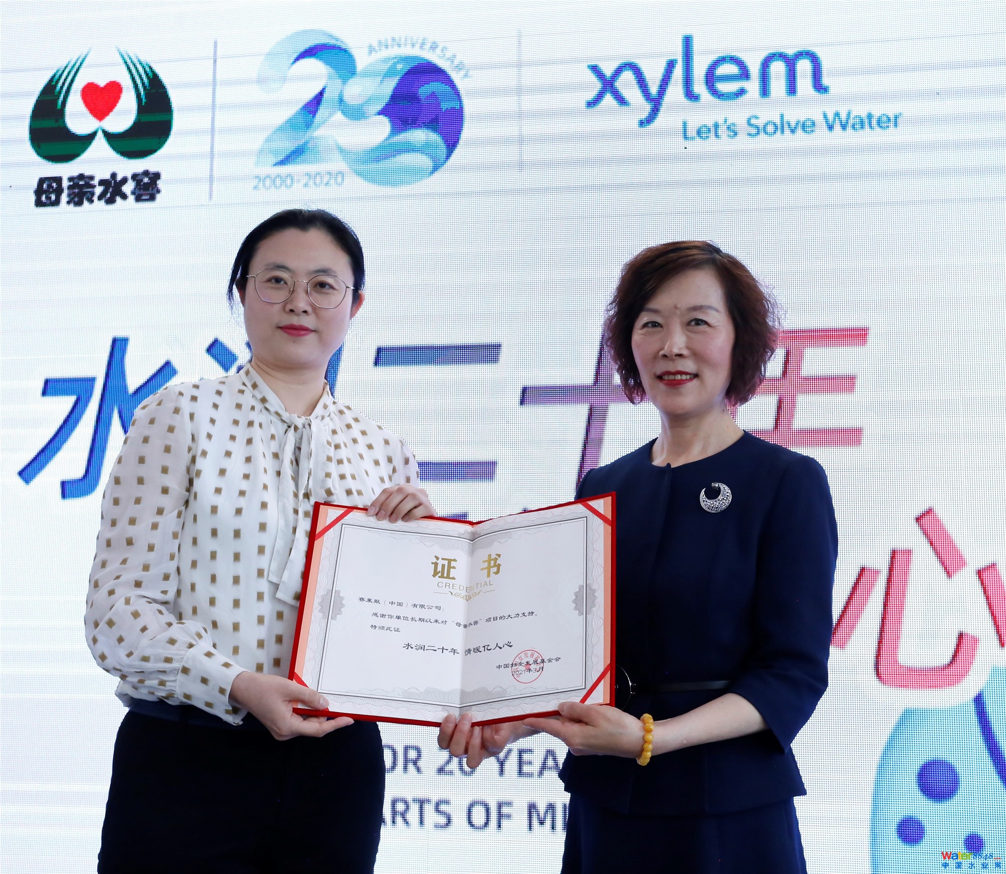 3.中國婦女發展基金會助理秘書長南靜向賽萊默頒發母親水窖20周年致謝企業紀念牌.jpg
